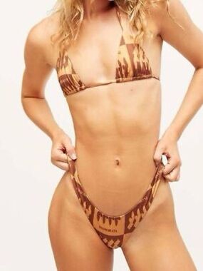 iNAMORATA Brown & Tan Patterned Triangle High-Cut Bikini
